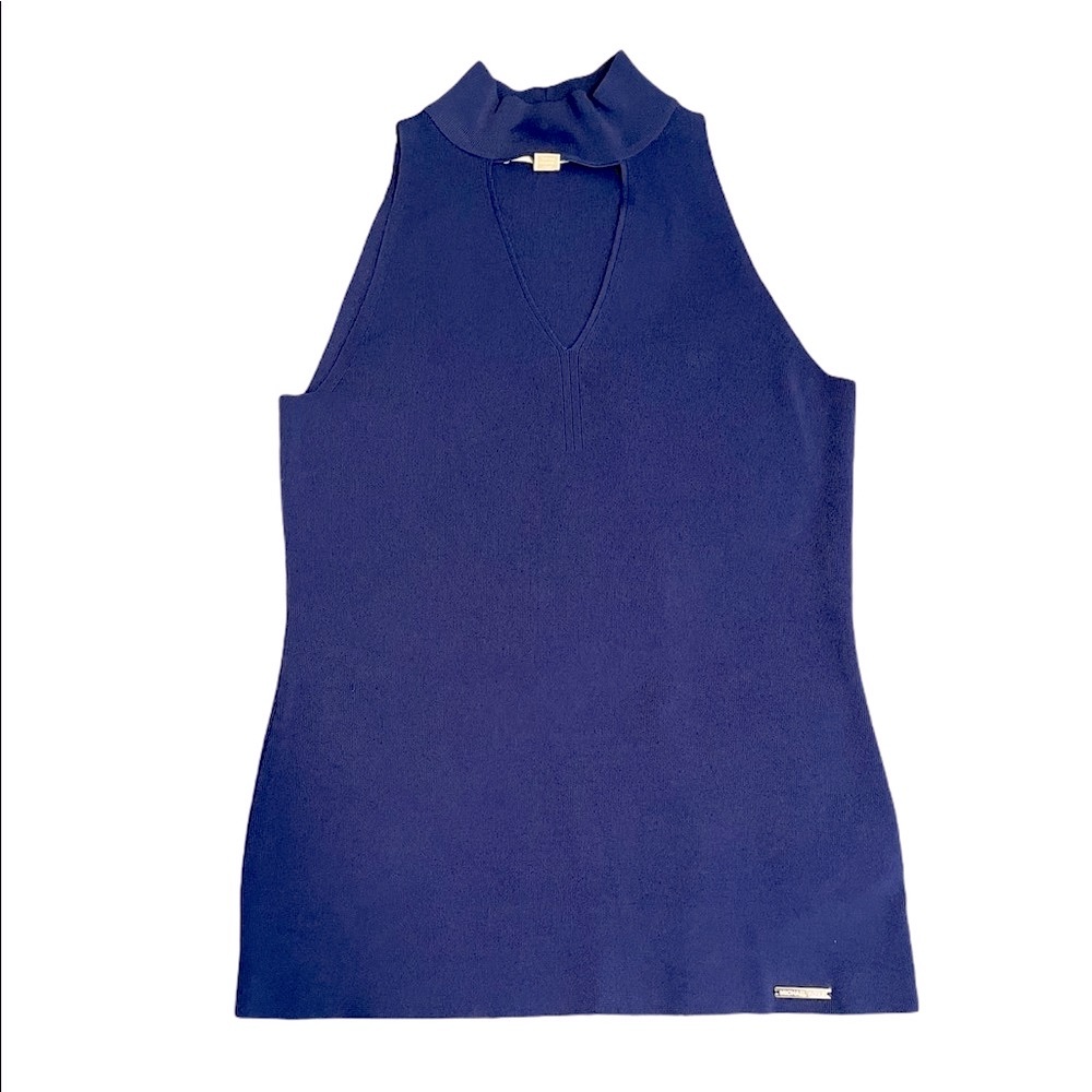 Michael Kors Blue Mock Neck Keyhole Front Tank